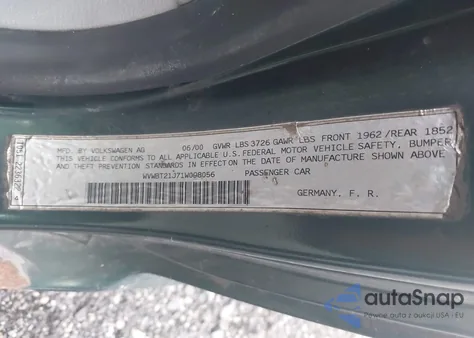 2001 Volkswagen Golf Gl from USA, damaged, VIN WVWBT21J71W098056